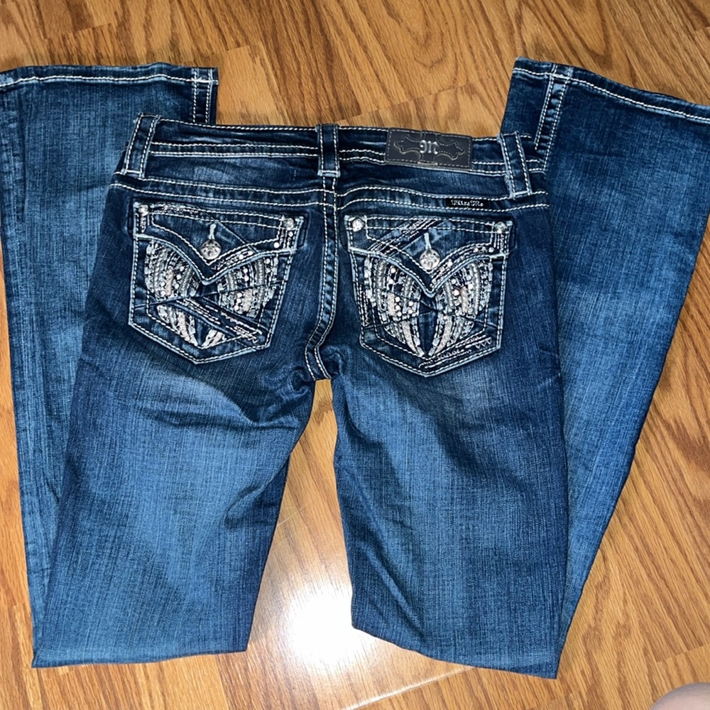 Lot 2 Miss Me Jeans womens 26 bedazzled embroidered pockets boot cut jeans pants - Picture 7 of 7